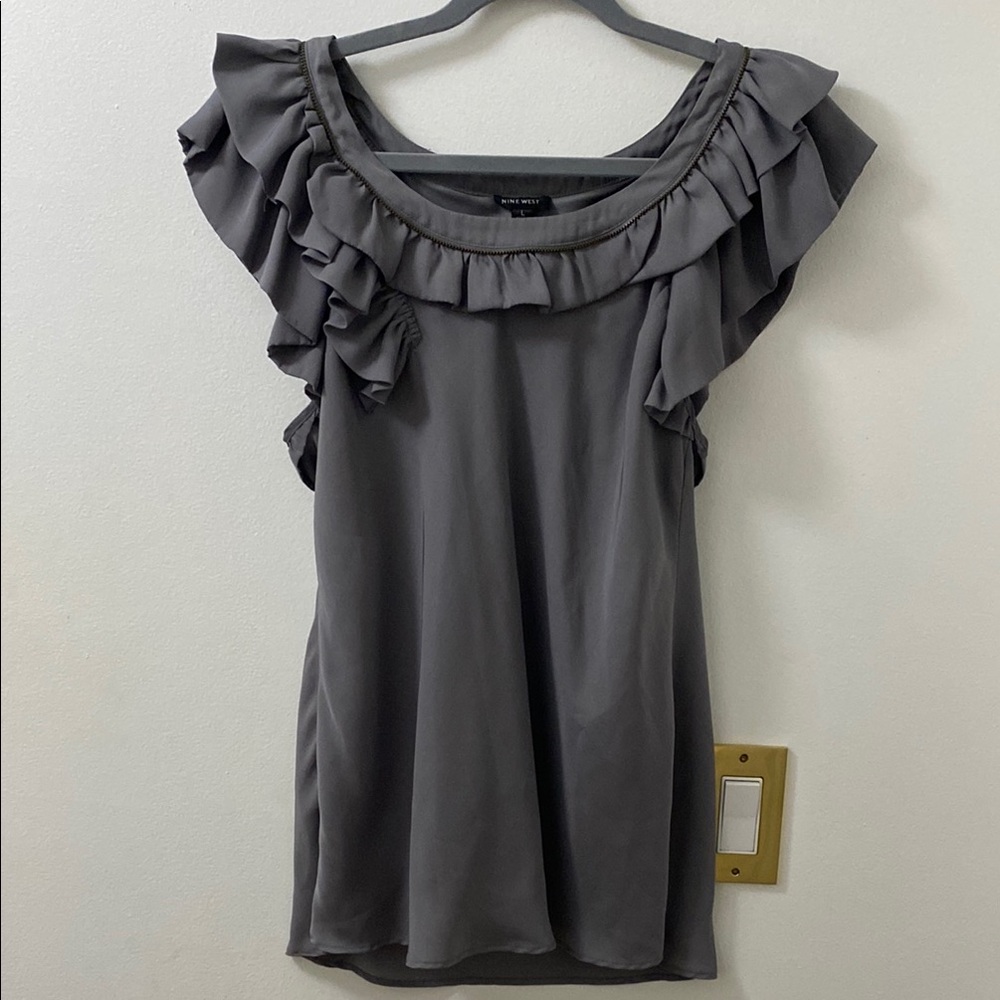 Gray Ruffled Women's Top with Zipper trim